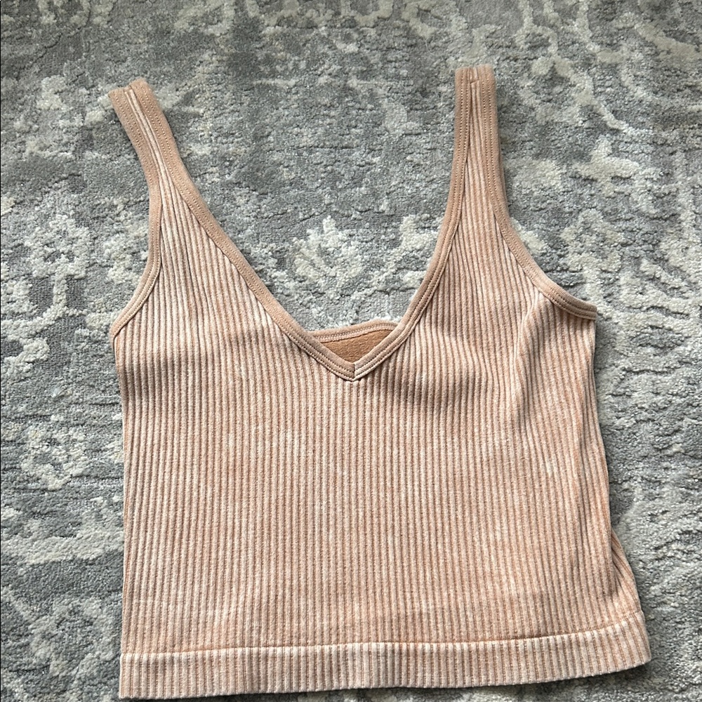 Aura Ribbed Beige Tank Top